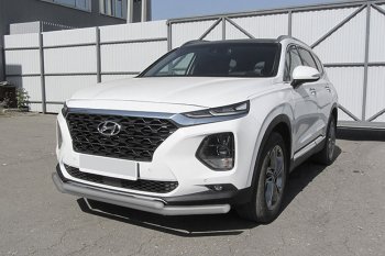 10 299 р. Защита переднего бампера Slitkoff (двойная, d57/42 мм)  Hyundai Santa Fe  TM (2018-2021) дорестайлинг (Сталь с полимерным покрытием. Цвет: серебристый)  с доставкой в г. Екатеринбург. Увеличить фотографию 1