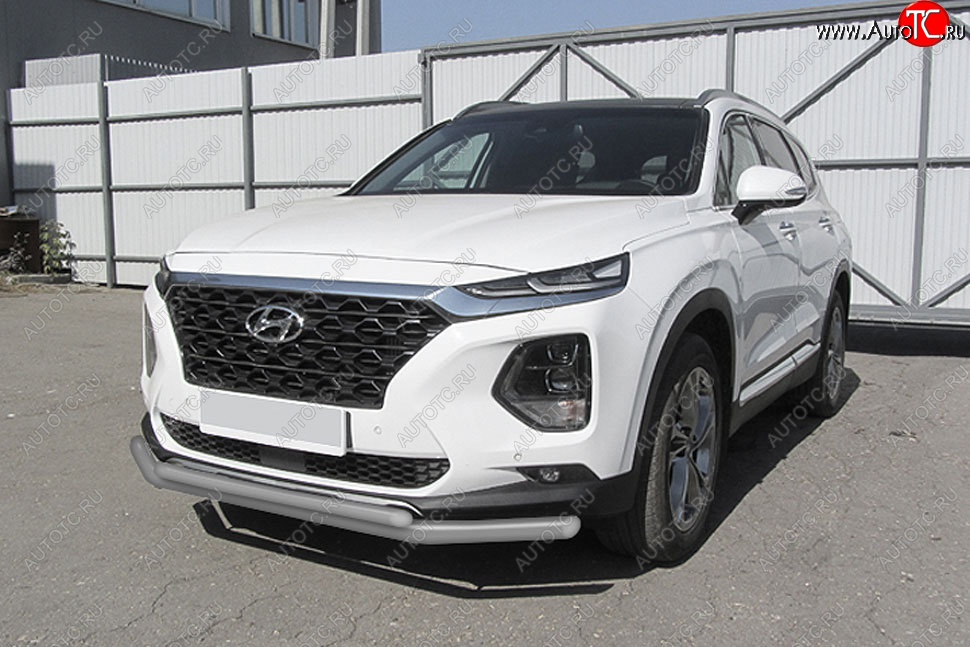 10 299 р. Защита переднего бампера Slitkoff (двойная, d57/42 мм)  Hyundai Santa Fe  TM (2018-2021) дорестайлинг (Сталь с полимерным покрытием. Цвет: серебристый)  с доставкой в г. Екатеринбург