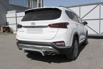 Защита заднего бампера Slitkoff (скоба, d57 мм) Hyundai Santa Fe TM дорестайлинг (2018-2021)  (Сталь с полимерным покрытием. Цвет: серебристый)