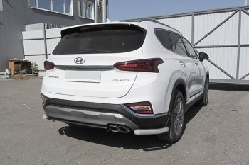 Защита заднего бампера Slitkoff (уголки, d57 мм) Hyundai (Хюндаи) Santa Fe (Санта)  TM (2018-2021) TM дорестайлинг  (Сталь с полимерным покрытием. Цвет: серебристый)