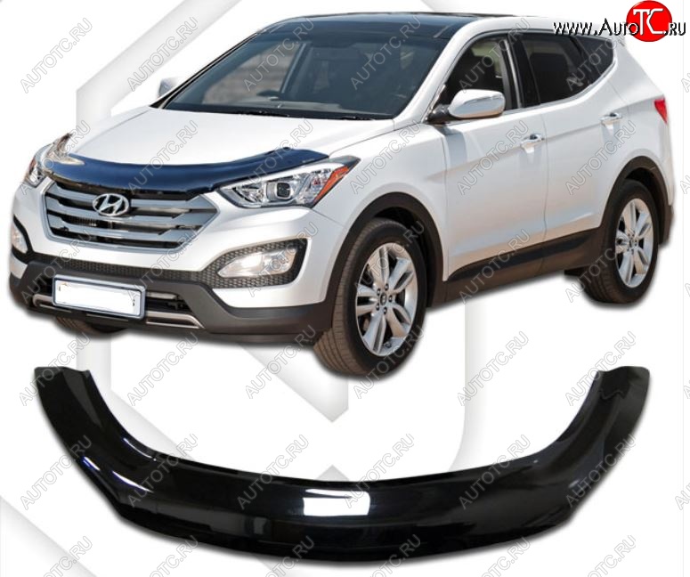 2 479 р. Дефлектор капота CA-Plastiс exclusive Hyundai Santa Fe DM дорестайлинг (2012-2016) (Classic черный, Без надписи)  с доставкой в г. Екатеринбург