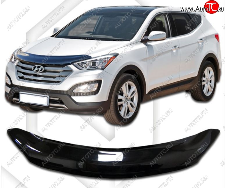 2 079 р. Дефлектор капота CA-Plastic  Hyundai Grand Santa Fe  1 DM (2013-2016) дорестайлинг (Classic черный, Без надписи)  с доставкой в г. Екатеринбург