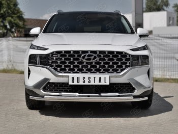 14 999 р. Защита переднего бампера Russtal (2 трубы Ø42+42 мм, нержавейка) Hyundai Santa Fe TM рестайлинг (2020-2022)  с доставкой в г. Екатеринбург. Увеличить фотографию 2