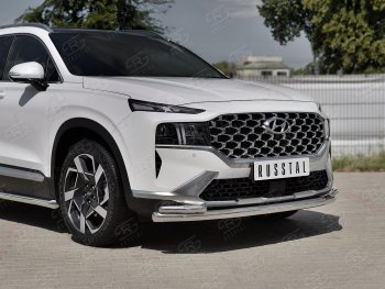 Защита переднего бампера (Ø63 мм с уголками Ø42 мм) Russtal Hyundai Santa Fe TM рестайлинг (2020-2022)  (полированная нержавейка)