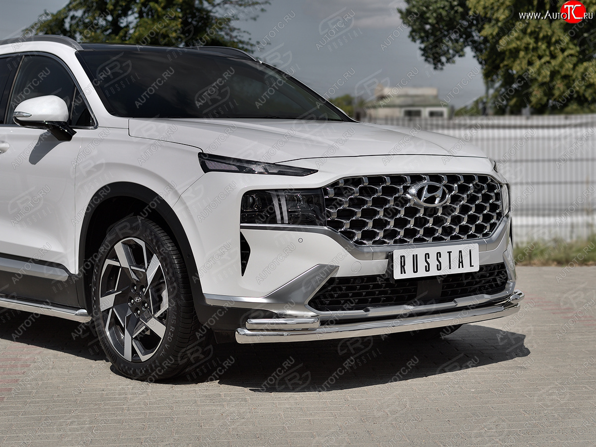 15 999 р. Защита переднего бампера (Ø63 мм с уголками Ø42 мм) Russtal Hyundai Santa Fe TM рестайлинг (2020-2022) (полированная нержавейка)  с доставкой в г. Екатеринбург