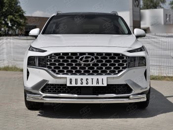 15 999 р. Защита переднего бампера (Ø63 мм с уголками Ø42 мм) Russtal Hyundai Santa Fe TM рестайлинг (2020-2022) (полированная нержавейка)  с доставкой в г. Екатеринбург. Увеличить фотографию 3