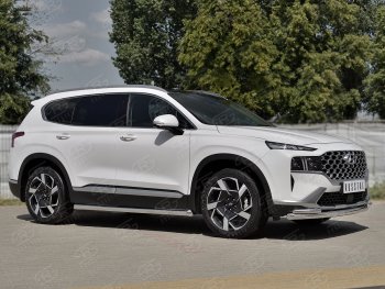 15 999 р. Защита переднего бампера (Ø63 мм с уголками Ø42 мм) Russtal Hyundai Santa Fe TM рестайлинг (2020-2022) (полированная нержавейка)  с доставкой в г. Екатеринбург. Увеличить фотографию 4