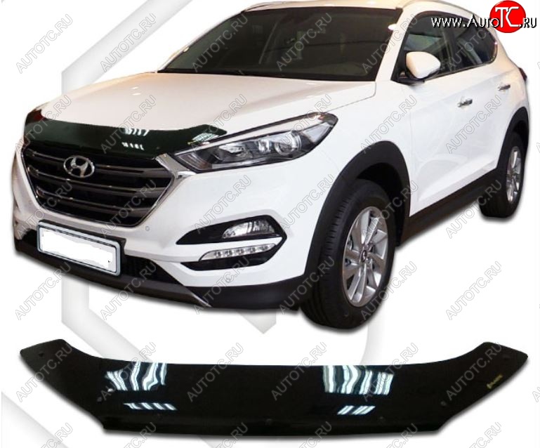 2 199 р. Дефлектор капота CA-Plastic  Hyundai Tucson  TL (2015-2021) дорестайлинг, рестайлинг (Classic черный, Без надписи)  с доставкой в г. Екатеринбург