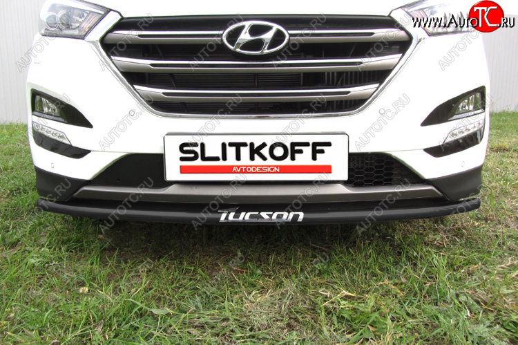 7 549 р. Защита заднего бампера Slitkoff (Ø 42 мм, с надписью) Hyundai Tucson TL дорестайлинг (2015-2018) (Сталь с полимерным покрытием. Цвет: черный)  с доставкой в г. Екатеринбург