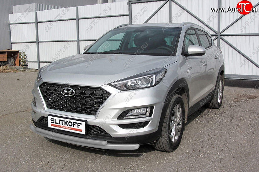 8 899 р. Защита переднего бампера Slitkoff (двойная, d57/42) Hyundai Tucson TL рестайлинг (2018-2021) (Сталь с полимерным покрытием. Цвет: серебристый)  с доставкой в г. Екатеринбург