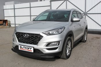 Защита переднего бампера Turbo Slitkoff (двойная, d57/42 мм) Hyundai Tucson TL рестайлинг (2018-2021)  (Сталь с полимерным покрытием. Цвет: чёрный)