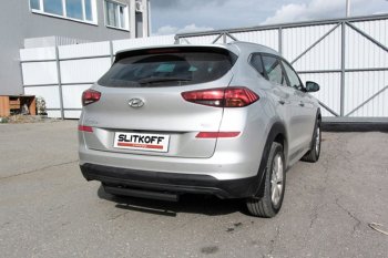 Защита заднего бампера Slitkoff (Turbo, короткая, d57) Hyundai (Хюндаи) Tucson (Туссон)  TL (2018-2021) TL рестайлинг  (Сталь с полимерным покрытием. Цвет: чёрный)