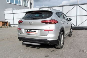 Защита заднего бампера Slitkoff (Turbo, короткая, d57) Hyundai (Хюндаи) Tucson (Туссон)  TL (2018-2021) TL рестайлинг  (Сталь с полимерным покрытием. Цвет: серебристый)