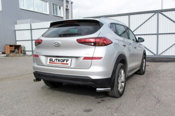 7 999 р. Защита заднего бампера Slitkoff (Turbo, уголки, d57)  Hyundai Tucson  TL (2018-2021) рестайлинг (Нержавейка, Полированная)  с доставкой в г. Екатеринбург. Увеличить фотографию 1