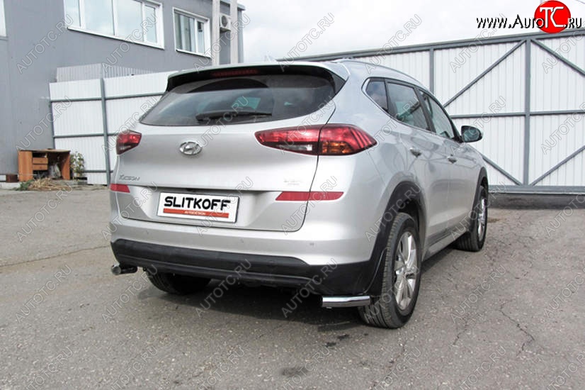 7 999 р. Защита заднего бампера Slitkoff (Turbo, уголки, d57)  Hyundai Tucson  TL (2018-2021) рестайлинг (Нержавейка, Полированная)  с доставкой в г. Екатеринбург