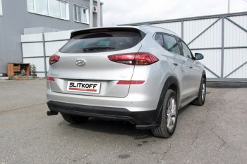 5 699 р. Защита заднего бампера Slitkoff (Turbo, уголки, d57)  Hyundai Tucson  TL (2018-2021) рестайлинг (Сталь с полимерным покрытием. Цвет: чёрный)  с доставкой в г. Екатеринбург. Увеличить фотографию 1