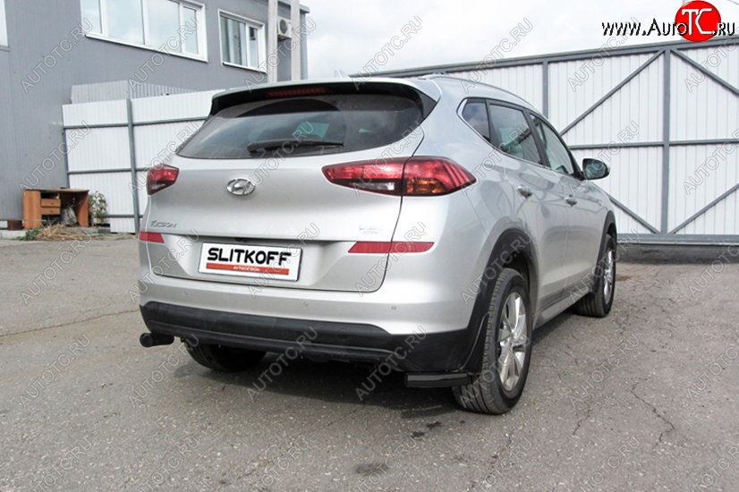 5 699 р. Защита заднего бампера Slitkoff (Turbo, уголки, d57)  Hyundai Tucson  TL (2018-2021) рестайлинг (Сталь с полимерным покрытием. Цвет: чёрный)  с доставкой в г. Екатеринбург