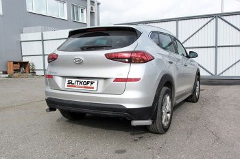 5 699 р. Защита заднего бампера Slitkoff (Turbo, уголки, d57)  Hyundai Tucson  TL (2018-2021) рестайлинг (Сталь с полимерным покрытием. Цвет: серебристый)  с доставкой в г. Екатеринбург. Увеличить фотографию 1