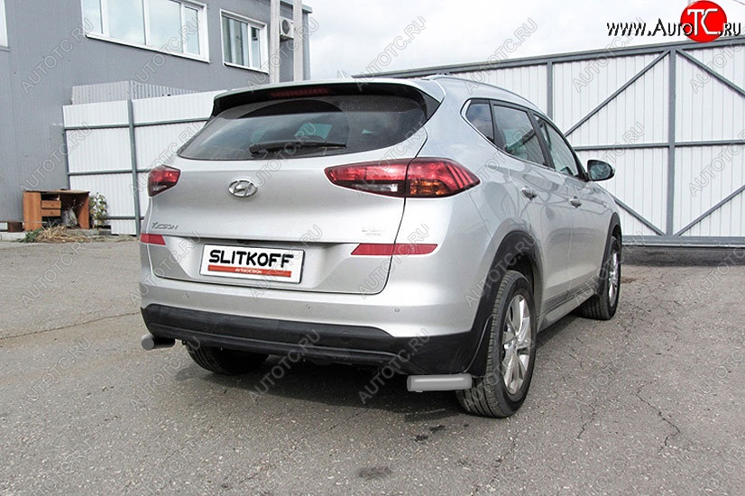 5 699 р. Защита заднего бампера Slitkoff (Turbo, уголки, d57)  Hyundai Tucson  TL (2018-2021) рестайлинг (Сталь с полимерным покрытием. Цвет: серебристый)  с доставкой в г. Екатеринбург