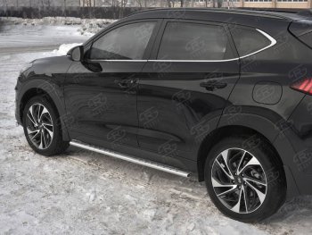 21 749 р. Защита порогов (Ø75x42 мм с проступью, нержавейка) Russtal Hyundai Tucson TL рестайлинг (2018-2021)  с доставкой в г. Екатеринбург. Увеличить фотографию 1