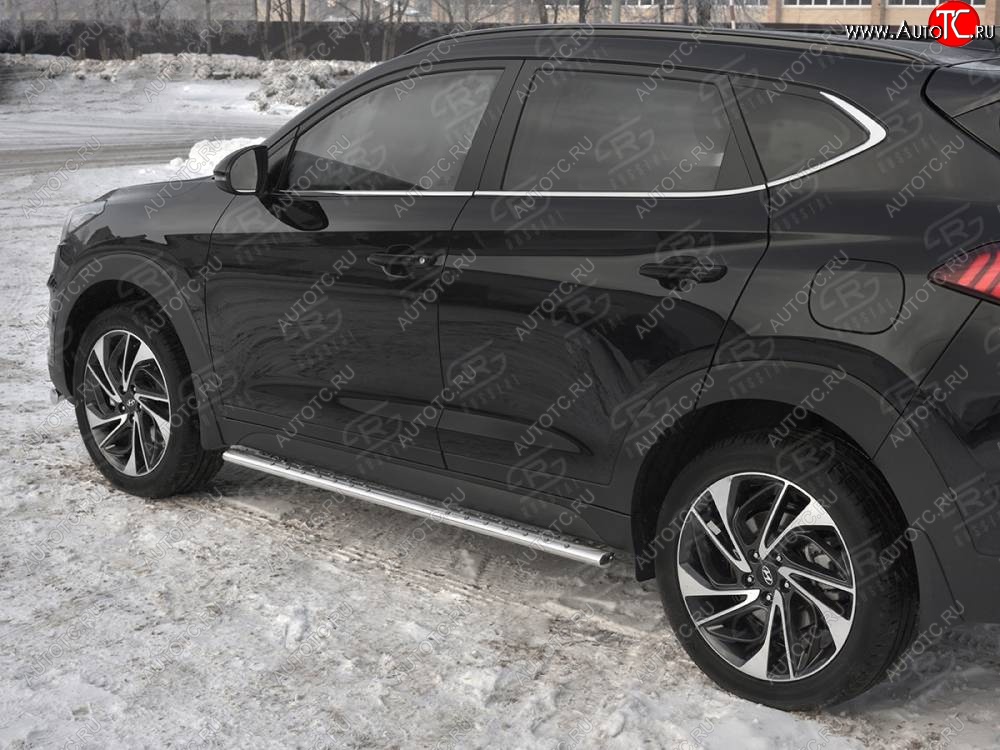 21 749 р. Защита порогов (Ø75x42 мм с проступью, нержавейка) Russtal Hyundai Tucson TL рестайлинг (2018-2021)  с доставкой в г. Екатеринбург