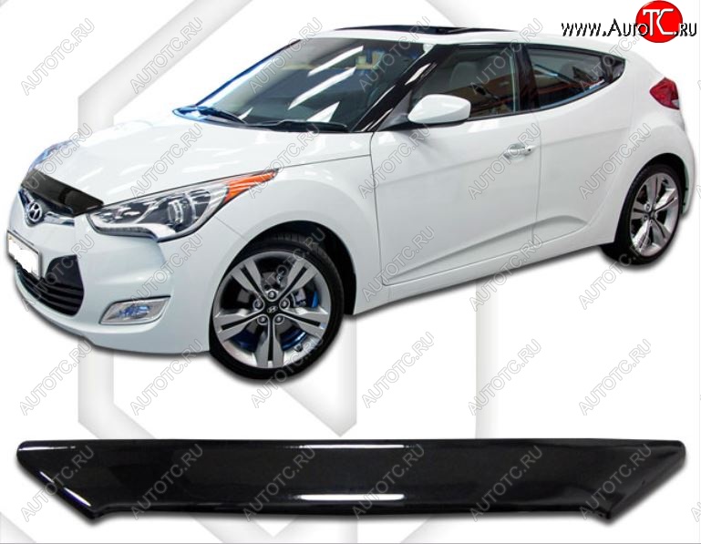 1 839 р. Дефлектор капота CA-Plastic  Hyundai Veloster  FS (2011-2018) дорестайлинг, рестайлинг (Classic черный, Без надписи)  с доставкой в г. Екатеринбург