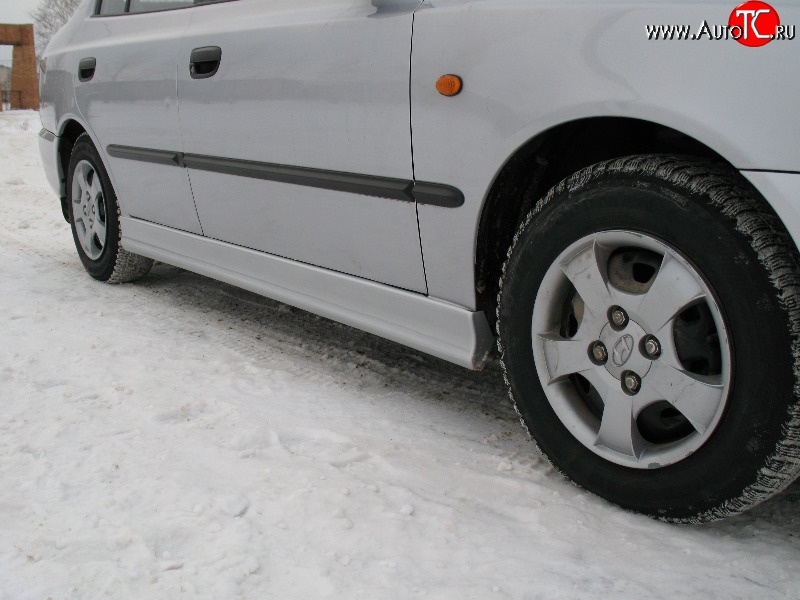 4 099 р. Пороги накладки Style  Hyundai Accent  седан ТагАЗ (2001-2012) (Неокрашенные)  с доставкой в г. Екатеринбург