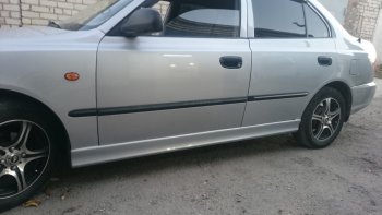 4 099 р. Пороги накладки Style  Hyundai Accent  седан ТагАЗ (2001-2012) (Неокрашенные)  с доставкой в г. Екатеринбург. Увеличить фотографию 12