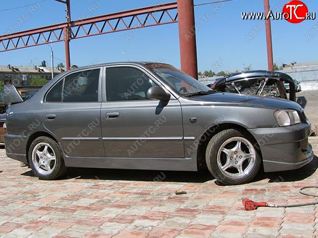 4 849 р. Пороги накладки Racer Hyundai Accent седан ТагАЗ (2001-2012) (Неокрашенные)  с доставкой в г. Екатеринбург