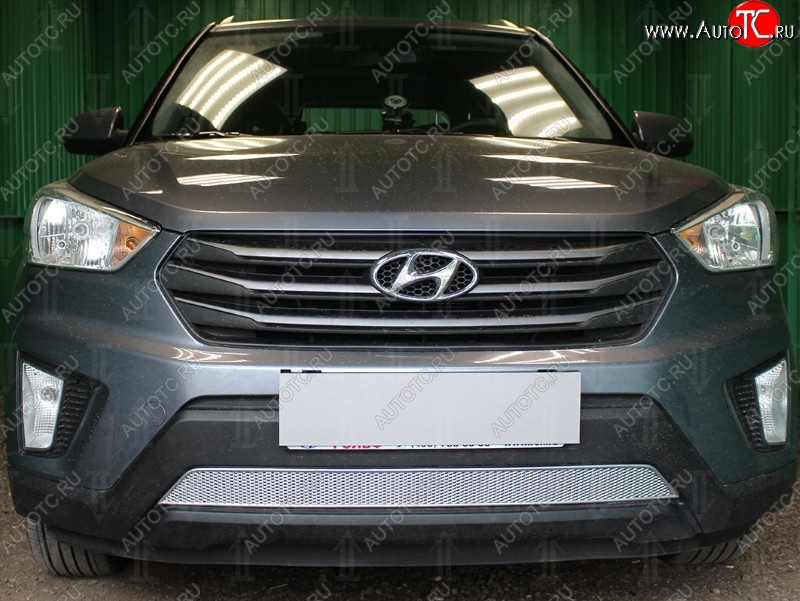 1 539 р. Защитная сетка на бампер Russtal (хром)  Hyundai Creta  GS (2015-2021) дорестайлинг, рестайлинг  с доставкой в г. Екатеринбург