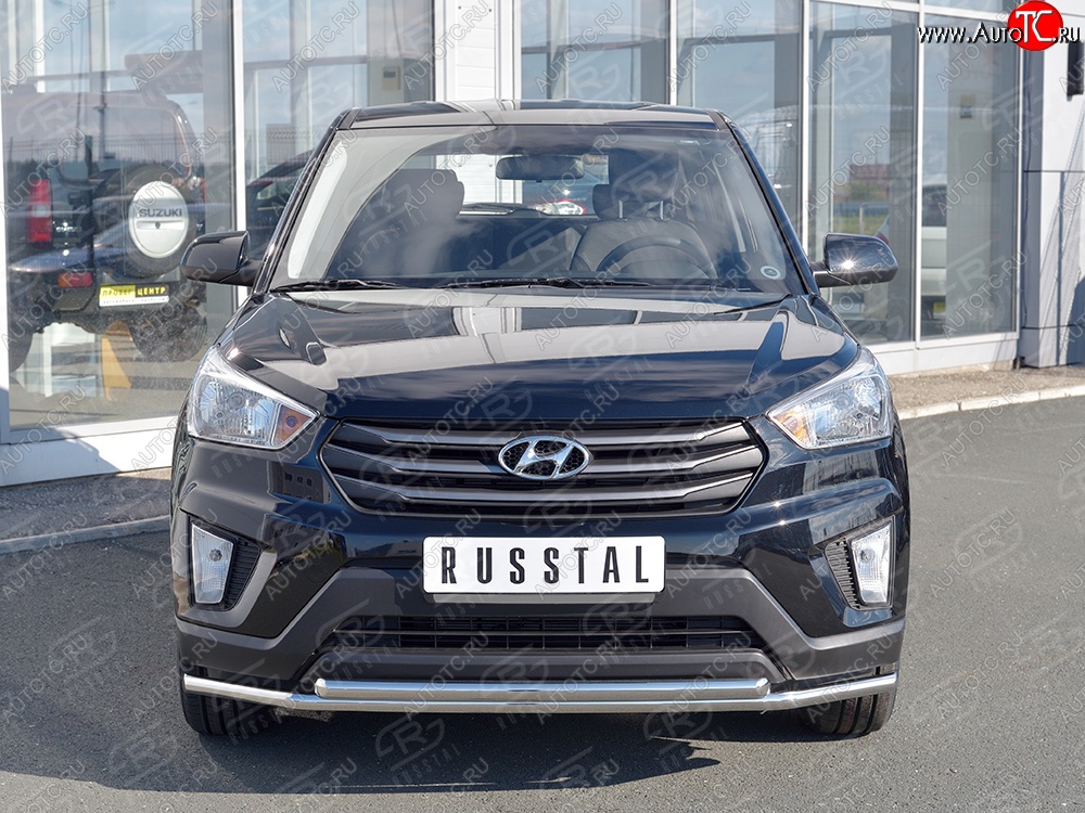 17 299 р. Защита переднего бампера (2 трубыØ42 мм, нержавейка) SLITKOFF Hyundai Creta GS рестайлинг (2019-2021)  с доставкой в г. Екатеринбург