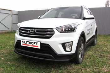 8 999 р. Защита переднего бампера Slitkoff (d57, черная) Hyundai Creta GS дорестайлинг (2015-2019) (Цвет: серебристый)  с доставкой в г. Екатеринбург. Увеличить фотографию 1