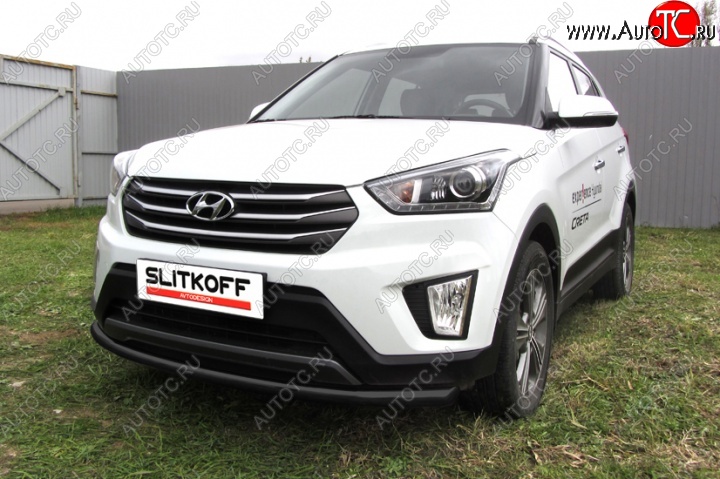 8 999 р. Защита переднего бампера Slitkoff (d57, черная) Hyundai Creta GS дорестайлинг (2015-2019) (Цвет: серебристый)  с доставкой в г. Екатеринбург