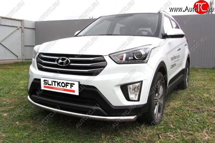 12 899 р. Одинарная защита переднего бампера диаметром 57 мм Slitkoff Hyundai Creta GS дорестайлинг (2015-2019) (Нержавейка, Полированная)  с доставкой в г. Екатеринбург