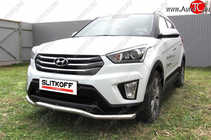 13 999 р. Защита переднего бампера из изогнутой трубы диаметром 57 мм Slitkoff  Hyundai Creta  GS (2015-2021) дорестайлинг, рестайлинг (Нержавейка, Полированная)  с доставкой в г. Екатеринбург