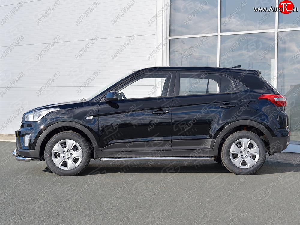 21 449 р. Порожки для ног (Ø42) SLITKOFF Hyundai Creta GS дорестайлинг (2015-2019) (лист - алюминий, профиль - нержавейка)  с доставкой в г. Екатеринбург