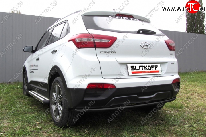 5 549 р. Защита заднего бампера из трубы d42 Slitkoff (радиусная) Hyundai Creta GS дорестайлинг (2015-2019) (Цвет: серебристый)  с доставкой в г. Екатеринбург