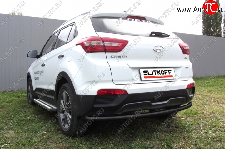 7 199 р. Защита заднего бампера из трубы d57 Slitkoff (радиусная) Hyundai Creta GS дорестайлинг (2015-2019) (Цвет: серебристый)  с доставкой в г. Екатеринбург