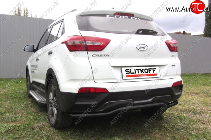 8 849 р. Защита заднего бампера из трубы d57 Slitkoff (сталь, скоба) Hyundai Creta GS дорестайлинг (2015-2019) (Цвет: серебристый)  с доставкой в г. Екатеринбург