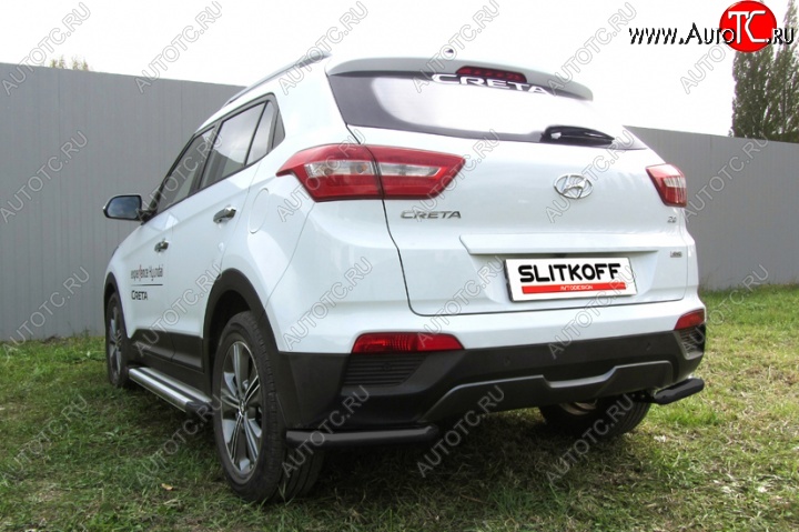 7 549 р. Защита заднего бампера из уголков d57 Slitkoff Hyundai Creta GS дорестайлинг (2015-2019) (Цвет: серебристый)  с доставкой в г. Екатеринбург