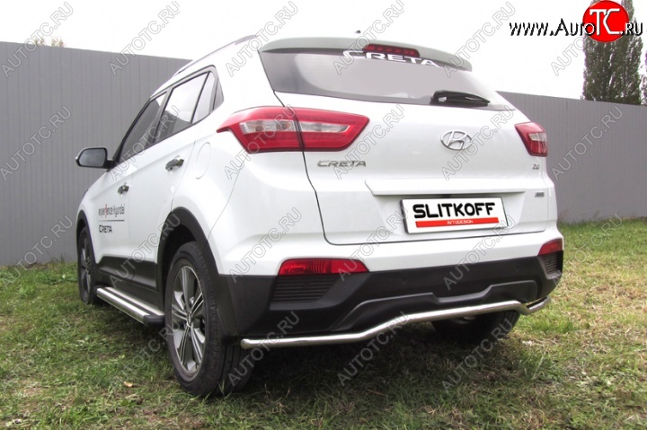 12 299 р. Защита заднего бампера из изогнутой трубы диаметром 42 мм Slitkoff Hyundai Creta GS дорестайлинг (2015-2019) (Нержавейка, Полированная)  с доставкой в г. Екатеринбург