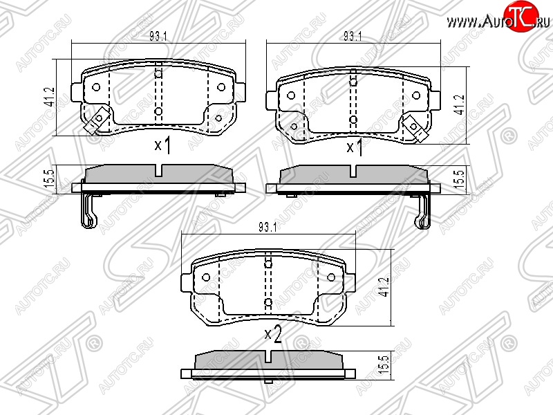 919 р. Колодки тормозные задние SAT  Hyundai Creta (GS), Tucson (TL), KIA Ceed (1 ED), Cerato (2 TD), Rio (2 JB), Sportage (2 JE,KM)  с доставкой в г. Екатеринбург