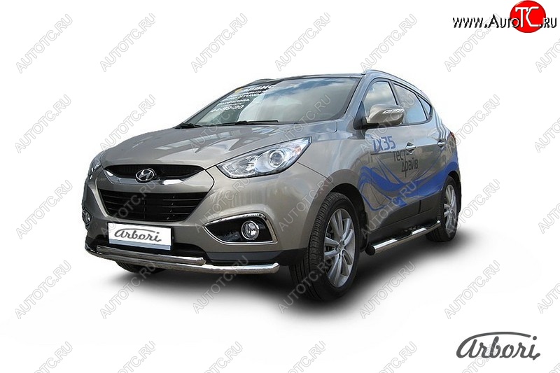 14 489 р. Защита переднего бампера Arbori (нержавейка, 2 трубы d57 и 42 mm) Hyundai IX35 LM дорестайлинг (2009-2013)  с доставкой в г. Екатеринбург