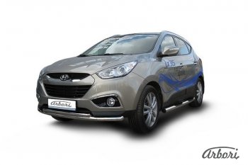 Защита переднего бампера Arbori (радиусная, нержавейка, 2 трубы d57 и 42 mm) Hyundai IX35 LM дорестайлинг (2009-2013)