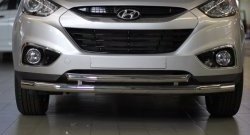 11 899 р. Двойная защита переднего бампера из труб диаметром 63 и 51 мм Petroil Tuning Hyundai IX35 LM дорестайлинг (2009-2013) (Нержавеющая полированная сталь)  с доставкой в г. Екатеринбург. Увеличить фотографию 3