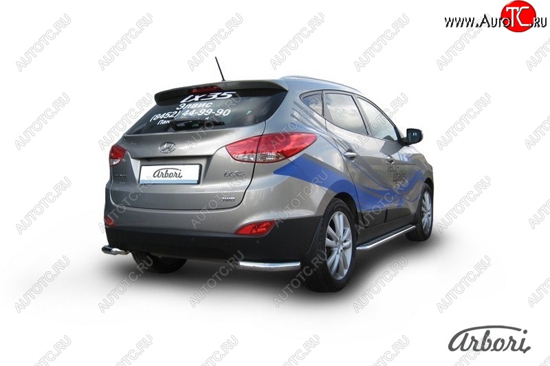 8 189 р. Защита заднего бампера Arbori (уголки, нержавейка, 1 труба d57 mm). Hyundai IX35 LM дорестайлинг (2009-2013)  с доставкой в г. Екатеринбург