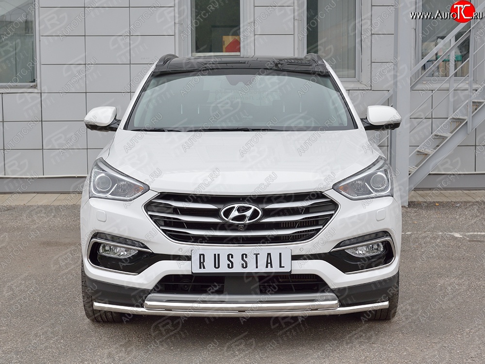 17 849 р. Защита переднего бампера (2 трубыØ42 мм, нержавейка) SLITKOFF Hyundai Santa Fe DM рестайлинг (2015-2019)  с доставкой в г. Екатеринбург