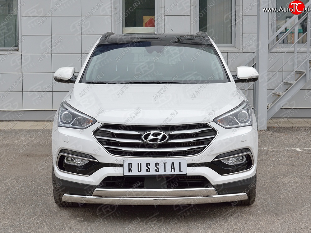 27 999 р. Защита переднего бампера (2 трубыØ75х42 мм, нержавейка, Premium) Russtal Hyundai Santa Fe DM рестайлинг (2015-2019)  с доставкой в г. Екатеринбург