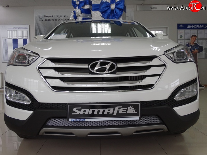 1 539 р. Сетка на бампер Russtal (хром) Hyundai Santa Fe DM дорестайлинг (2012-2016)  с доставкой в г. Екатеринбург