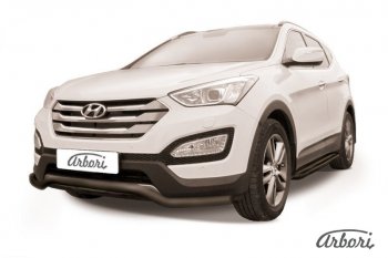 8 099 р. Защита переднего бампера Arbori (волна, черная, 1 труба d57 mm). Hyundai Santa Fe DM дорестайлинг (2012-2016)  с доставкой в г. Екатеринбург. Увеличить фотографию 1